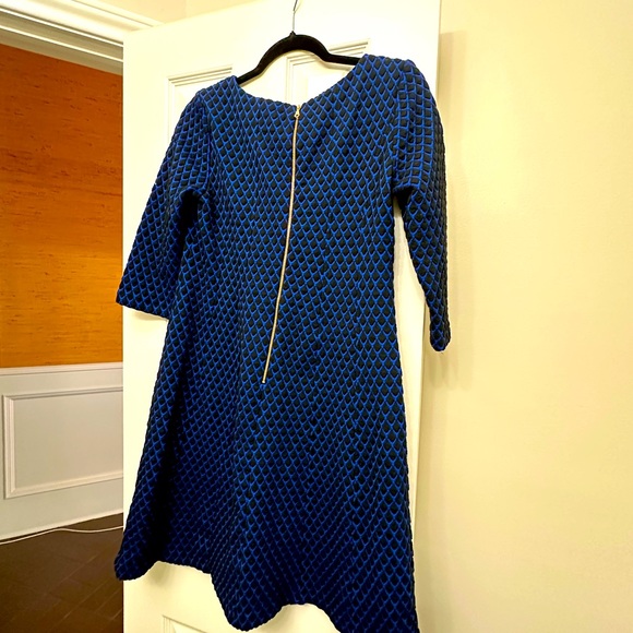 Taylor Maternity Dress for A Pea in the Pod Blue and Black midi with sleeves - Picture 2 of 8